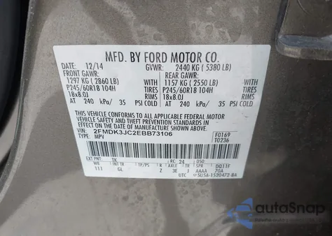 2014 Ford Edge Sel из США, поврежденный, VIN 2FMDK3JC2EBB73106